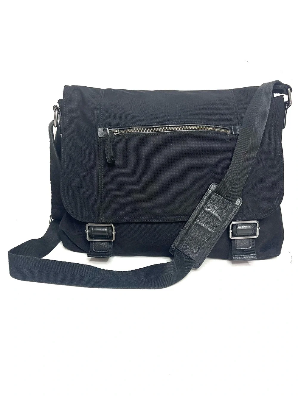 Banana Republic Black Nylon Canvas & Leather Messenger Bag